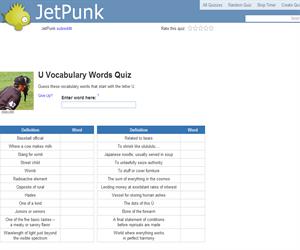 U Vocabulary Words Quiz