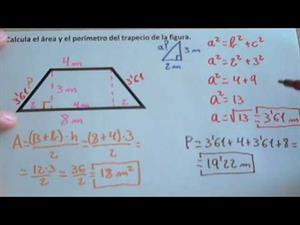 Calcular el área y el perímetro de un trapecio (utilizando el Teorema de Pitágoras)