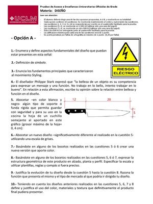 Examen de Selectividad: Diseño. Castilla-La Mancha. Convocatoria Septiembre 2013