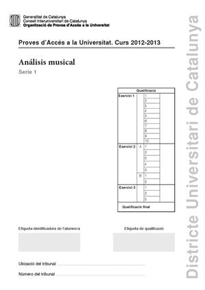 Examen de Selectividad: Análisis musical. Cataluña. Convocatoria Septiembre 2013