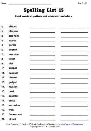 Week 15 Spelling Words (List D-15)