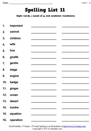 Week 11 Spelling Words (List C-11)