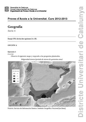 Examen de Selectividad: Geografía. Cataluña. Convocatoria Junio 2013