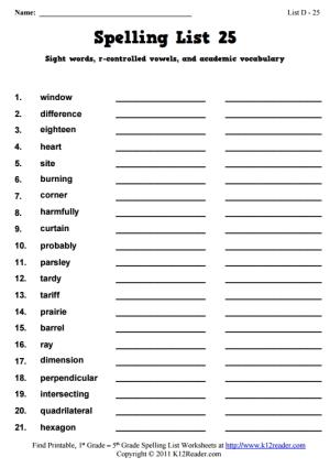 Week 25 Spelling Words (List D-25)