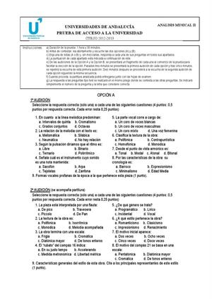 Examen de Selectividad: Análisis musical. Andalucía. Convocatoria Junio 2013