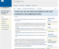 Nuevas especificaciones para CSV ON THE WEB. Candidate Recommendation stage. W3C