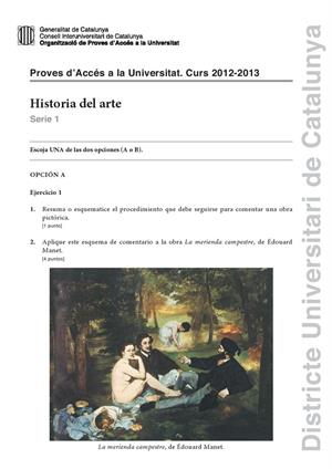 Examen de Selectividad: Historia del arte. Cataluña. Convocatoria Septiembre 2013