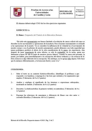 Examen de Selectividad: Historia de la filosofía. Castilla y León. Convocatoria Septiembre 2013