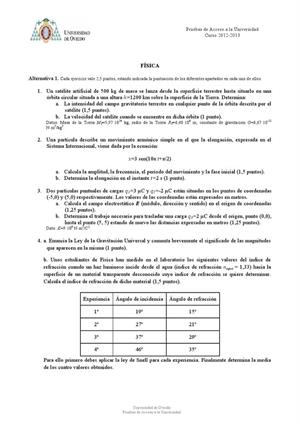 Examen de Selectividad: Física. Asturias. Convocatoria Junio 2013