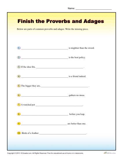 Finish the Proverbs and Adages