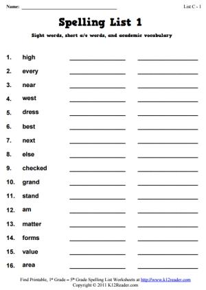 Week 1 Spelling Words (List C-1)
