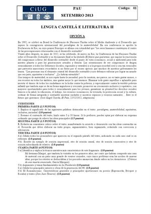Examen de Selectividad: Lengua castellana y su Literatura. Galicia. Convocatoria Septiembre 2013