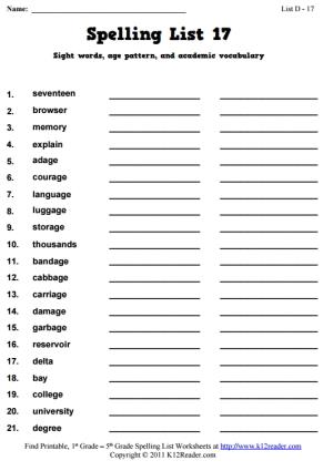 Week 17 Spelling Words (List D-17)