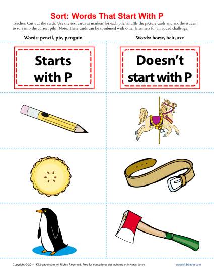 Consonant Sort: Words That Start With P
