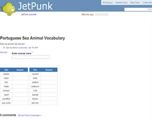 Portuguese Sea Animal Vocabulary