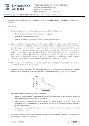 Examen de Selectividad: Biología. Aragón. Convocatoria Junio 2013