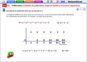 División de polinomios. Matemáticas para 3º de Secundaria