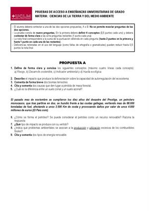 Examen de Selectividad: Ciencias de la Tierra. Castilla-La Mancha. Convocatoria Septiembre 2013