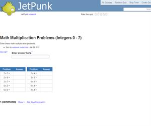 Math Multiplication Problems (Integers 0 - 7)