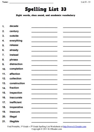 Week 33 Spelling Words (List D-33)
