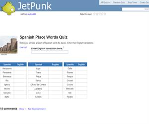 Spanish Place Words Quiz