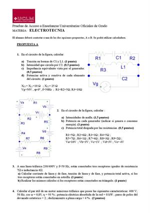 Examen de Selectividad: Electrotecnia. Castilla-La Mancha. Convocatoria Septiembre 2013
