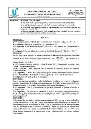 Examen de Selectividad: Matemáticas aplicadas a las CCSS. Andalucía. Convocatoria Septiembre 2013