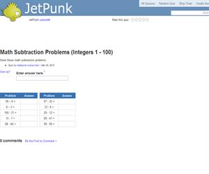 Math Subtraction Problems (Integers 1 - 100)