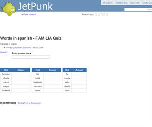 Words in spanish - Familia Quiz