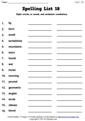 Week 18 Spelling Words (List C-18)