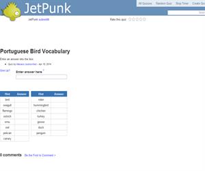 Portuguese Bird Vocabulary