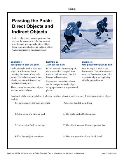 Passing the Puck- Direct Objects and Indirect Objects