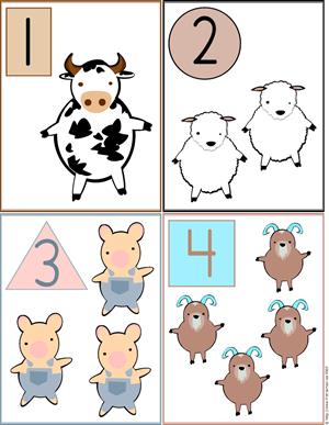 Animales de la Granja, formas y números 1 al 4. Tarjetas de Aprendizaje y Juego (primeraescuela.com)