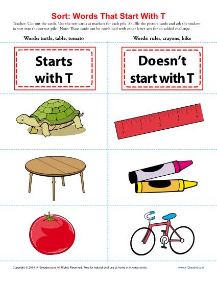 Consonant Sort: Words That Start With T