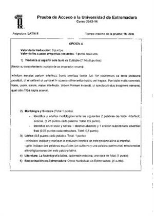 Examen de Selectividad: Latín. Extremadura. Convocatoria Junio 2014