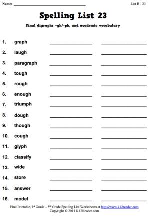 Week 23 Spelling Words (List B-23)