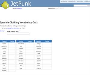 Spanish Clothing Vocabulary Quiz
