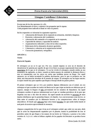 Examen de Selectividad: Lengua castellana y su Literatura. Islas Baleares. Convocatoria Septiembre 2013