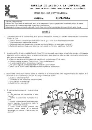 Examen de Selectividad: Biología. Canarias. Convocatoria Julio 2013