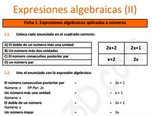 Expresiones algebraicas (II) - Ficha de ejercicios