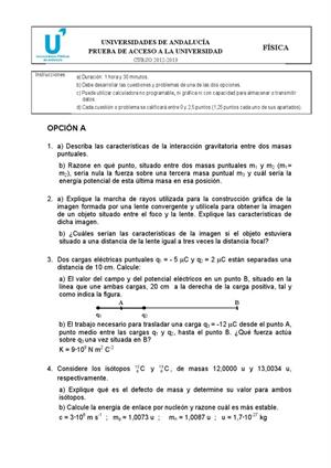 Examen de Selectividad: Física. Andalucía. Convocatoria Septiembre 2013