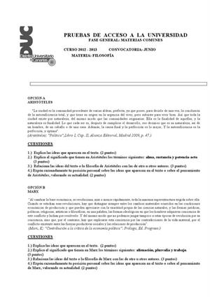 Examen de Selectividad: Historia de la filosofía. Canarias. Convocatoria Junio 2013