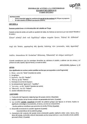 Examen de Selectividad: Griego. Navarra. Convocatoria Junio 2013