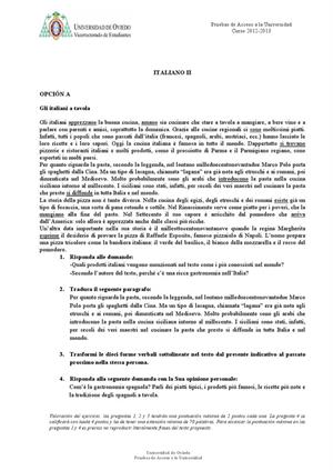 Examen de Selectividad: Italiano. Asturias. Convocatoria Julio 2013