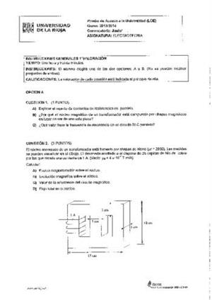 Examen de Selectividad: Electrotecnia. La Rioja. Convocatoria Junio 2014