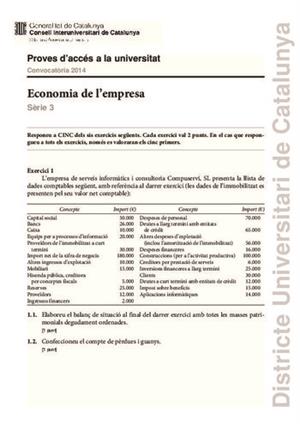 Examen de Selectividad: Economía. Cataluña. Convocatoria Junio 2014
