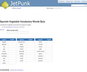 Spanish Vegetable Vocabulary Words Quiz