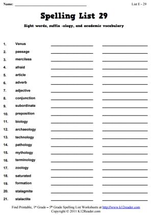Week 29 Spelling Words (List E-29)