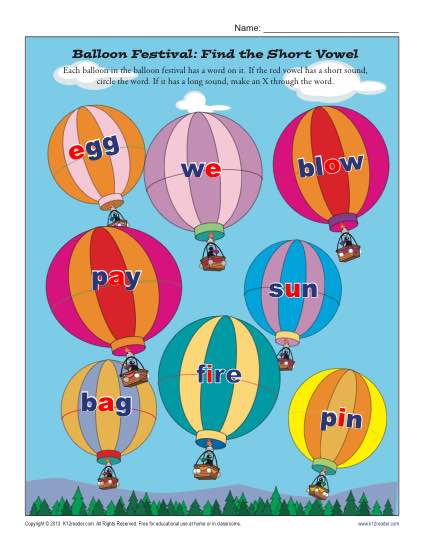 Balloon Festival: Find the Short Vowel