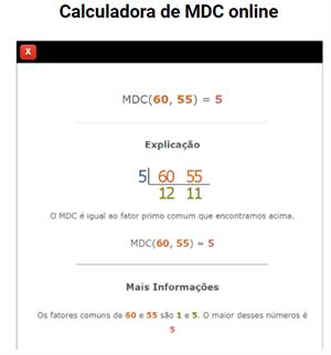 Calculadora de MDC online - máximo divisor comum